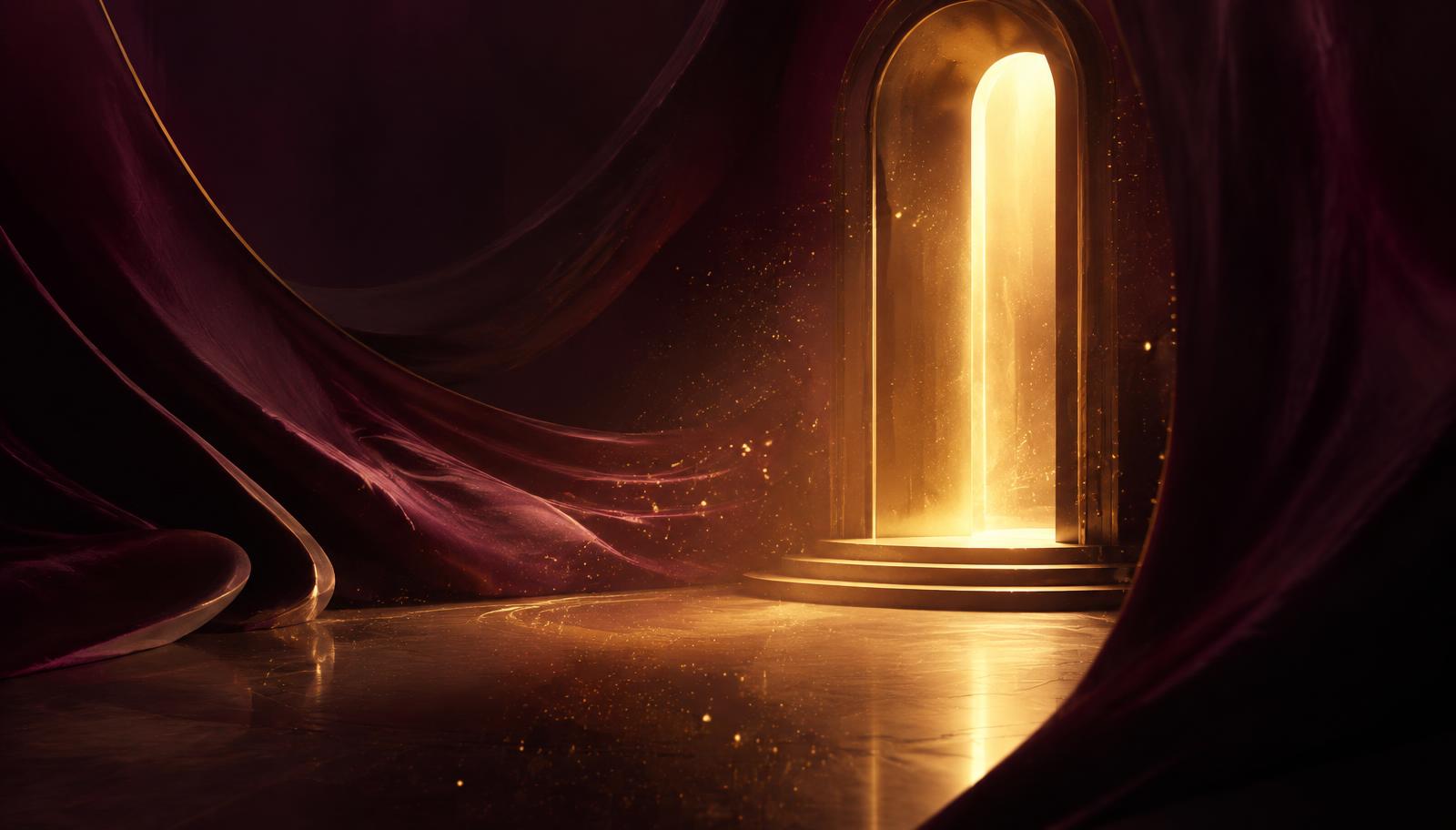 A golden doorway of light opening within deep plum velvet